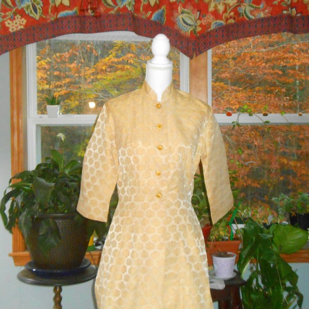 Vintage Loungewear 2 Pc Set Loungees Asian Floral Print Jacquard Satin Lingerie